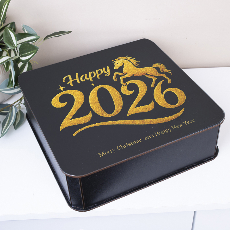 Коробка квадратна 27 см «Happy 2026» чорна